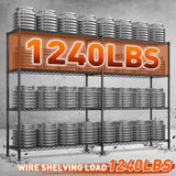 REIBII 70"W Metal Shelving, Storage Shelves 4-tier Wire Shelving Unit Load 1240LBS Metal Shelves for Storage Adjustable Shelving Rack for Pantry Kitchen Commercial school Garage 70"W*15.8"D*62.9"H REIBII