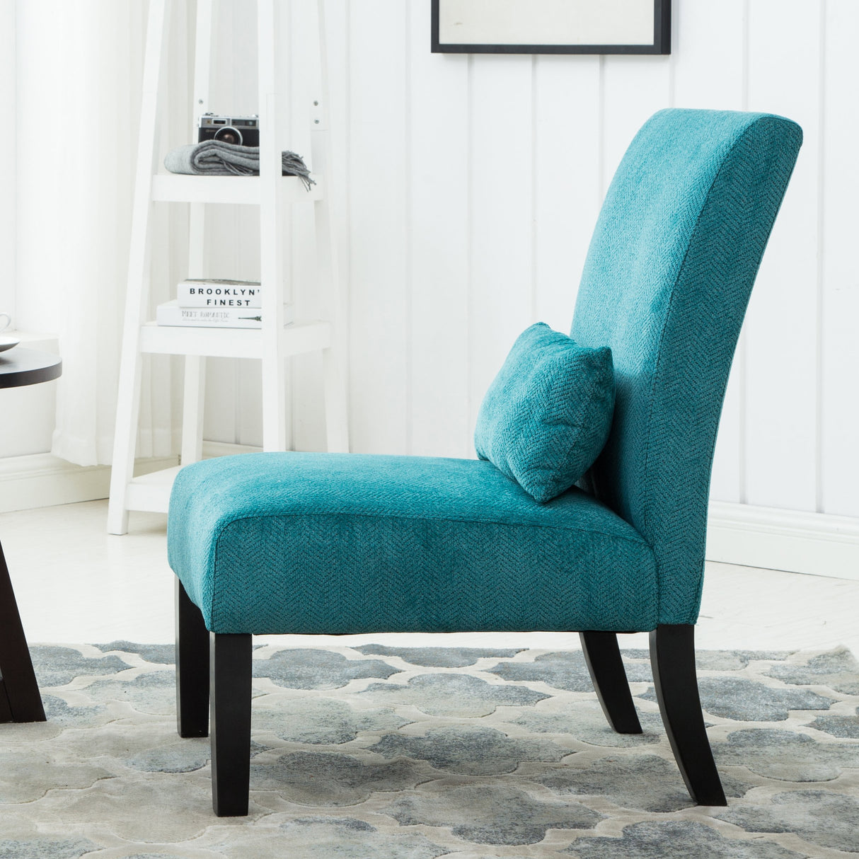 Roundhill Furniture Pisano Teal Blue Fabric Armless Contemporary Accent Chair with Kidney Pillow Roundhill Furniture