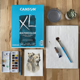 Canson XL Series Watercolor Pad, Heavyweight White Paper, Foldover Binding, 30 Sheets, 9x12 inch Canson