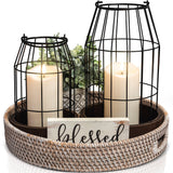 Rustic Farmhouse Lantern Decor Set of 2 - Stylish Decorative Lanterns for Your Living Room, Fireplace Mantle or Kitchen Dining Table - Modern Upscale Beauty for Your Entire Home KIBAGA