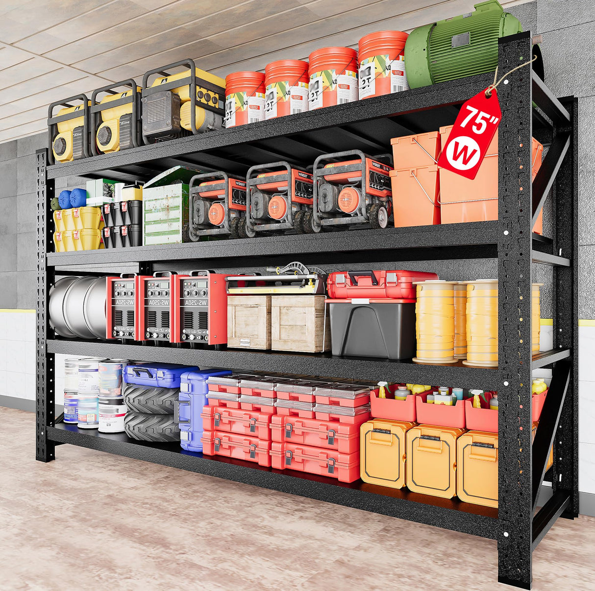 9000LBS Heavy Duty Garage Shelving Units,75" Wide & Deep Storage Shelves,Metal Garage Shelves,Large Storage Rack,Steel Shelf,Industrial Shelving for Shop,Warehouse,Basement,75" W x 24" D x 70" H SISESOL
