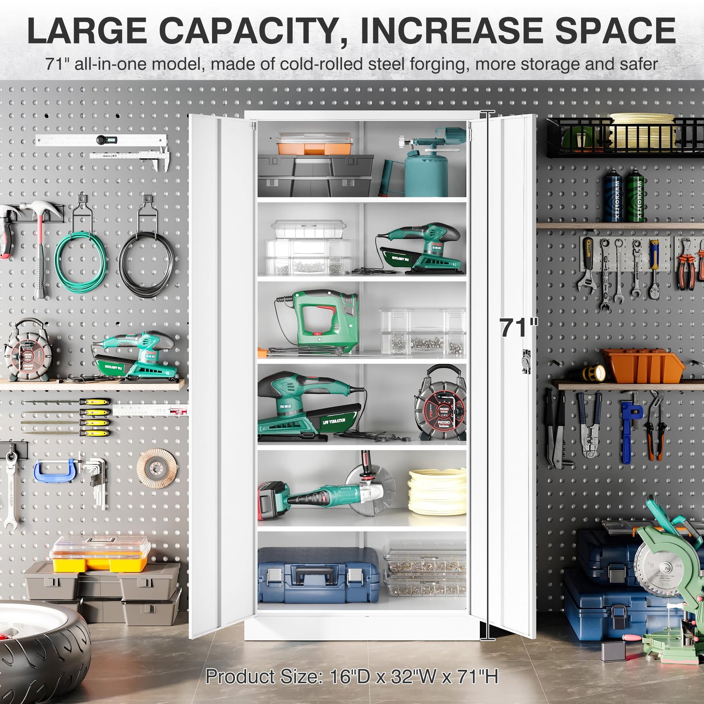 SISESOL White Metal Storage Storage Cabinet with 5 Adjustable Shelves,Metal Cabinet with Locking Doors,Steel Pantry Cabinet with Lock,72" Lockable Storage Cabinet for Home,Office,Garage,Kitch - WoodArtSupply