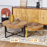 31.29" Modern Retro Splicing Round Coffee Table,Fir Wood Table Top with Black Cross Legs Base Wetiny