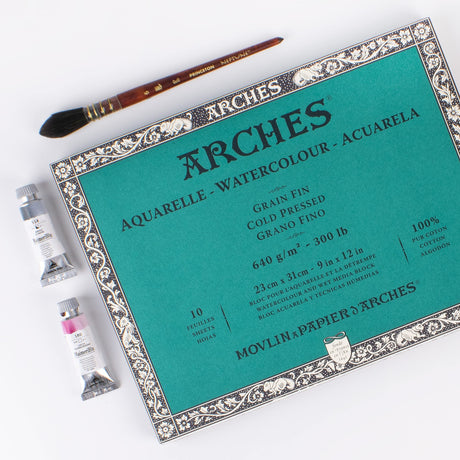 Arches Watercolor Block 9x12-inch Natural White 100% Cotton Watercolor Paper - 10 Sheets of Arches 300 lb Watercolor Paper Cold Press - Watercolor Paper Block for Gouache Ink Acrylic and More Arches