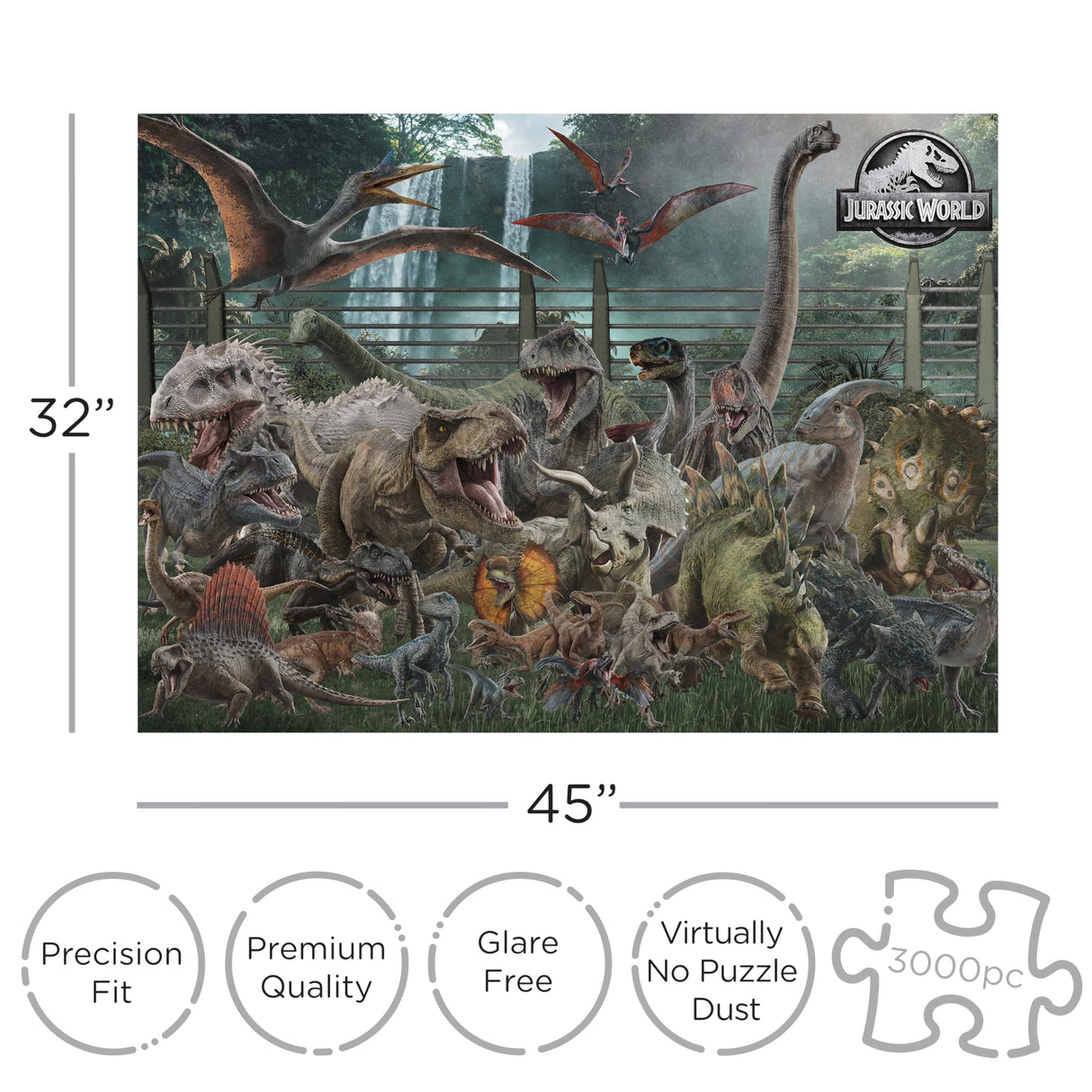 AQUARIUS Jurassic World Size Chart 3000pc Puzzle (3000 Piece Jigsaw Puzzle) - Glare Free - Precision Fit - Officially Licensed Jurassic World Merchandise & Collectibles - 42x35 Inches AQUARIUS