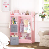 UTEX Kids Armoire Wardrobe Closet with Mirror and Storage Bin, Pink, 33.4 in W x 15.75 in D x 44.5 in H UTEX