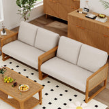 Alunaune Modern Loveseat Bench Couch with Natural Rattan Arm, Upholstered Linen Small Love Seat Sofa 2-Seats Living Room Couch Settee, Comfy Lounge Recliner Chair-Ivory Alunaune
