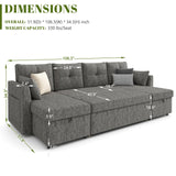 Huatean Home Oversized Sleeper Sofa Couch, 110 inch 2 in 1 Pullout Couch Bed with Double Storage Chaise, Sectional Sleeper Sofa Bed with Side Pocket for Living Room, Dark Grey Huatean Home