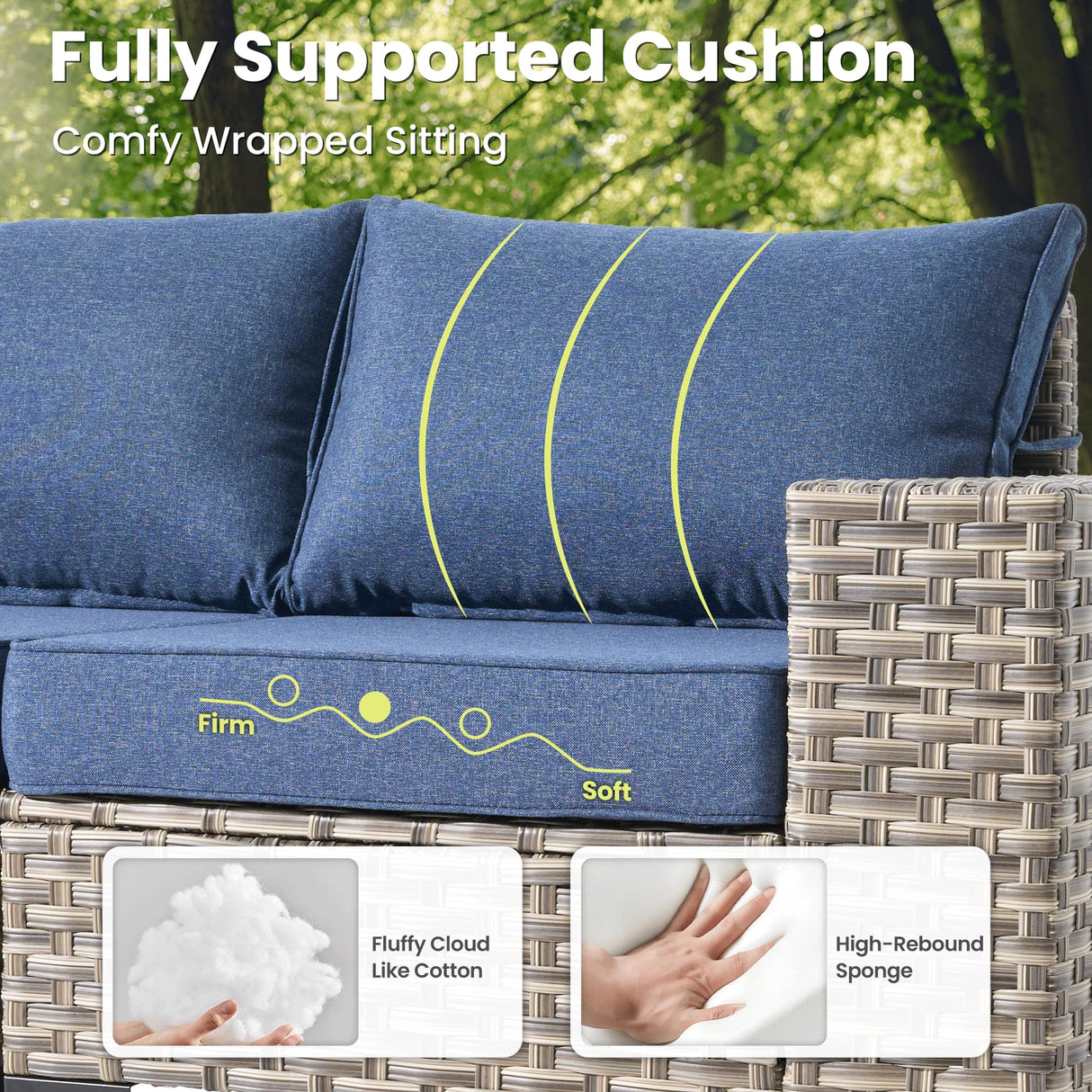 ovios 5 Pieces Patio Furniture Set Outdoor Sectional Sofa Couch with Deep Seat Chaise Comfy Cushions, Modern Modular Wicker Rattan Conversation Set Porch Deck Garden, Denim Blue ovios