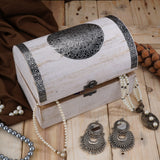 Ajuny Wooden Handcarved Decorative Jewelry Box with Mandala Flower Design on Lid Multipurpose Treasure Chest Keepsake Trinket Holder Storage Organizer Case Gifts White 9x6 Inch Ajuny