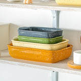 KROKORI Ceramic Bakeware Dish Set of 3, Rectangular Baking Casserole for Oven,High Heat Resistant,Lasagna Pan Deep with Handles,Handcraft Speckle Series (13.8''/12''/9.6''Grey) Krokori