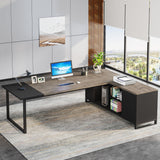 Tribesigns 70.8" Executive Desk with 55" File Cabinet, Industrial L Shaped Computer Desk with Storage Shelves and Cabinet, Large L Shaped Executive Desk for Home Office, Retro Gray & Black Tribesigns