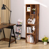 VECELO Small Bookshelf, 5 Cube Slim Bookcase, Fits Tallest Hardcovers, Horizontal Available, Modern Floor Standing Unit, Each Shelf Hold Up to 66 LBS, Vintage Brown VECELO