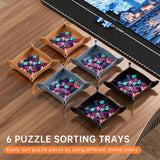 Lwoeo Jigsaw Puzzle Mat Roll Up, Black 48.4” x 30.7” Smooth Top Saver Pad Up to 2000 Pieces，Large Puzzle Matt Rollup with 6 Sorting Trays & 1 Storage Bag for Sorting Table, Board, Frame Puzzle Mats Lwoeo