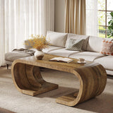 Tribesigns Farmhouse Coffee Table, 47" Heavy Duty C-Shaped Center Table with Curved Base, Large Tea Table for Living Room, Entertainment Room, Home Office, Rustic Brown Tribesigns