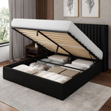Feonase Queen Size Lift Up Storage Bed Frame, Linen Upholstered Platform Bed with Wingback Headboard, Hydraulic Storage, No Box Spring Needed, Black Feonase