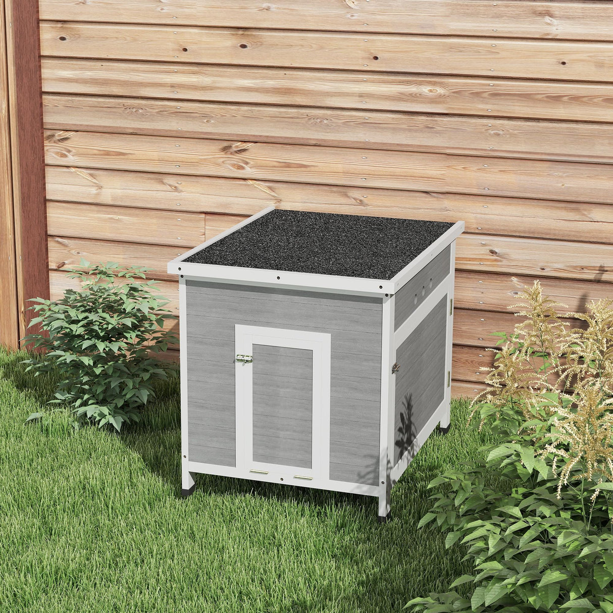PawHut Duck Coop, Wooden Rabbit Hutch with Openable Roof, Removable Floor, Double Doors, Ramp, Weatherproof Pet House, Small Animal Outdoor Shelter for 2-4 Chickens, Geese, 25" x 32" x 30" PawHut