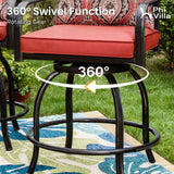 PHI VILLA 5 pcs Outdoor Bar Set, Outdoor Swivel Bar Stool with Red Seat Cushion and Lumbar Support,Extra Large Metal Bar Table with Umbrella Hole for Poolside Garden PHI VILLA