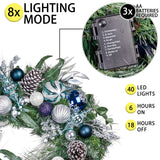 Valery Madelyn 30 Inch Pre-Lit Christmas Wreath for Front Door with Lights, Large Lighted Christmas Wreath with Silver Blue Xmas Ball for Fireplace Window Outdoor Table Centerpiece Holiday Decoration Valery Madelyn