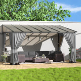 Kurapika 10’ x 14’ Gazebo, Wall Mount Gazebo Outdoor Pergola, Hardtop Lean to Gazebo Canopy Awnings with Sloped Roof and Sturdy Steel Frame, for Patio, Porch, Deck, Backyard(Grey) Kurapika