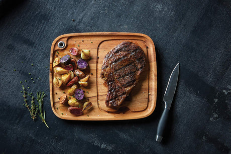 Ironwood Gourmet Fort Worth Steak Plate with Juice Channel, Acacia Wood 13 x 11 x 0.75 -inches, Brown Ironwood Gourmet