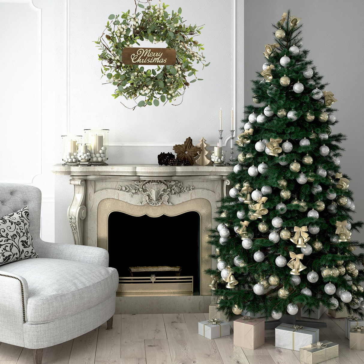 Christmas Wreath, Christmas Wreaths for Front Door, Winter Eucalyptus Wreath with Pine Cone and White Berry Wreath for Indoor Outdoor Farmhouse Wall Window Home Decoration. Furisin