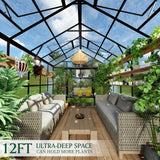 HOWE 8x12x7.5 FT Polycarbonate Greenhouse Double Swing Doors 4 Vents 5.2FT Added Wall Height, Walk-in Large Aluminum Greenhouse Winter Sunroom Greenhouse for Outdoors, Black HOWE