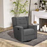 HOMCOM Wingback Swivel Recliner Chair Glider Rocking Chair for Nursery with Button Tufted, Padded Single Home Theater Seater for Living Room Bedroom, Grey HOMCOM