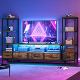 DWVO Entertainment Center with Bookshelves, LED TV Stand for 65/60 inch TV, Retro TV Stand for Living Room with 2 Industrial 4-Tier Bookshelves & Power Outlets,Rustic Brown DWVO