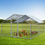DWVO Large Metal Chicken Coop with Top Cover, 13.1'Lx9.8'Wx6.4'H Large Poultry Cage with Run, Chicken Run House Duck Cage Rabbits Coop for Outdoor Yard Farm DWVO