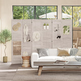 HOMCOM 6 Panel Pegboard Display with 500 Hook Holes, Wood Room Divider Wall, 5.6Ft Folding Privacy Screens, Portable Freestanding Wall Organizer for Bedroom Reading Room, Natural HOMCOM