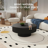 YOUDENOVA 31.5” Round Fluted Coffee Table, Modern Wood Circle Coffee Table, Veneer Handcrafted Relief Tea Table with Sturdy Pedestal for Living Room，Easy Assembly - Black YOUDENOVA