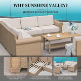 Patio Furniture Set 6 Piece, Wicker Rattan Sectional Sofa Couch with 5.5" Thick Waterproof Cushion and Coffee Table, L Shape All Weather Outdoor Conversation Set for Lawn Backyard Deck, Beige SUNSHINE VALLEY