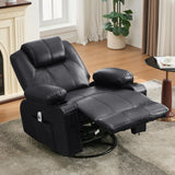 Reedvales Oversized Swivel Rocker Recliner Sofa Chair with Heat and Massage, Big Recliner Sofa Chair for Living Room, 360 Degree Swivel Single Sofa with Cup Holders and USB Port(Leather, Black) Reedvales