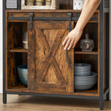 VASAGLE Buffet Cabinet, Coffee Bar Storage Cabinet, Sideboard with 1 Sliding Barn Door, Adjustable Shelves, 11.8 x 27.6 x 31.5 Inches, for Living Room, Rustic Brown and Ink Black ULSC089B01 VASAGLE