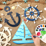 Burbell 6 Pack Large 11 Inches Unfinished Nautical Wood Cutouts for Crafts Unfinished Wooden Anchor Ship Wheel Boat for DIY Projects Nautical Party Decorations Burbell