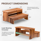 TINAMO 25" Long Step Stool for Adult & Kid - Wooden Two Step Stool 500 Lbs - Riser 2-Step Spa & Hot Tub Stairs for Pool - Heavy Duty 2 Step Stools for Bed, Kitchen, Indoor/Outdoor (Acacia Wood) Tinamo