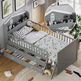 Merax Farmhouse Wood Captain Platform Bed with Storage Headboard, Twin House Bed Frame with 4 Drawers & Ladders/Space Saving/Wood Slat Support/Twin, Gray Merax