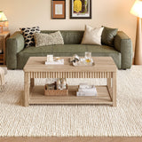 Homkdom Coffee Table, 39 Inch Modern Coffee Tables for Living Room with 2-Tier Storage & Wave-Edge, Oak Center Table for Bedroom/Office Homkdom