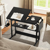 YITAHOME Height Adjustable Table with Charging Station, Portable Desk with Wheels, Small Standing Rolling Computer Desk with Tiltable Tabletop and Storage Bag, Black YITAHOME
