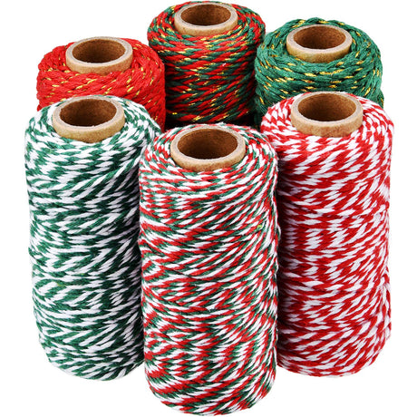 6 Rolls Christmas Twine Gift Wrapping Cord Bakers Twine Rope for Packing Arts Crafts Garden Decoration Supplies, 6 Colors Boao