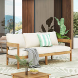 Merax 76.5" Outdoor 3 Seater Patio Sofa Acacia Wood Frame Conversation Set with Cushions Merax