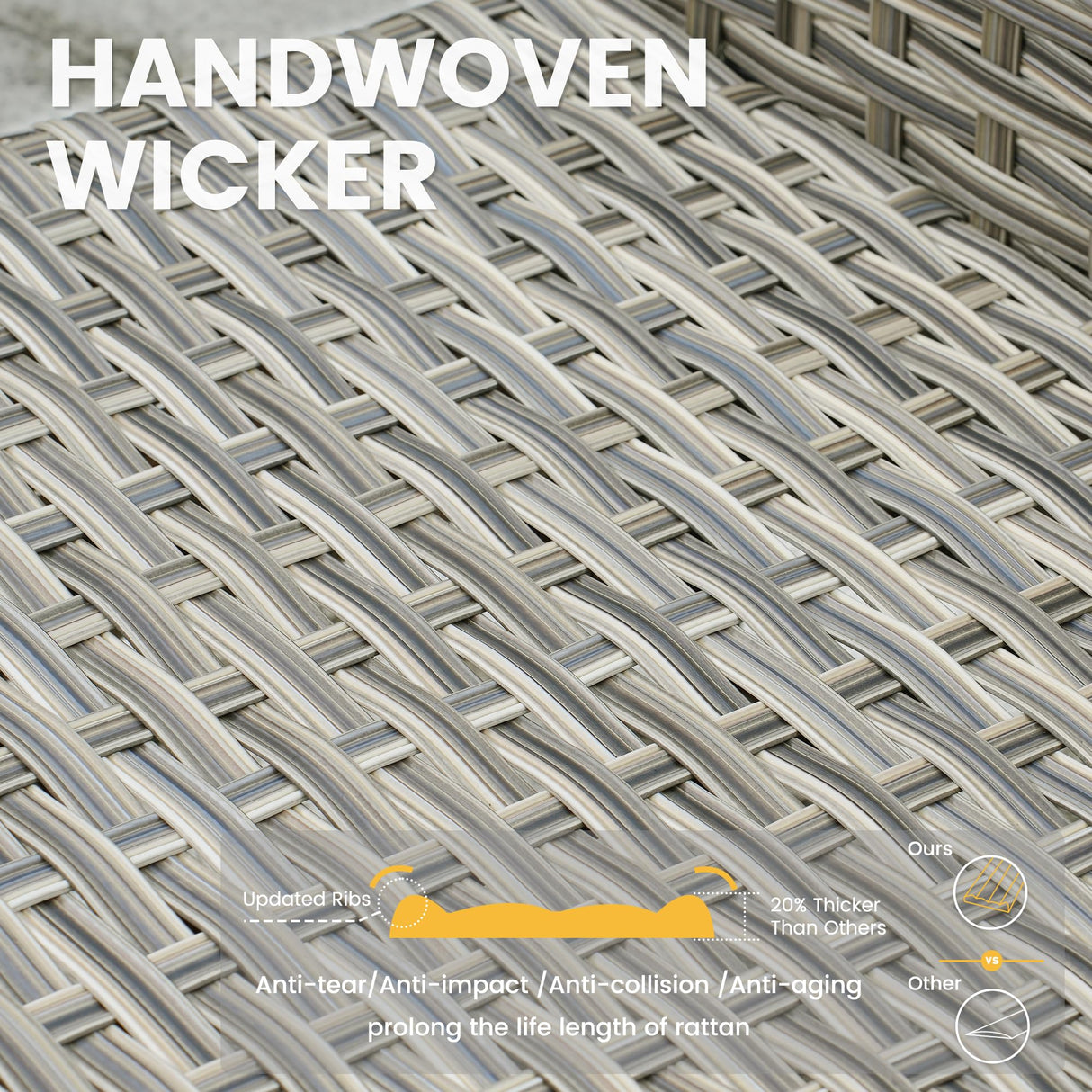 CAODOC Patio Furniture Sets 8 Pieces Outdoor Sectional Rattan Sofa Manual Weaving Wicker Patio Conversation Set with Solar Powered Coffee Table and T Cushion(Dark Grey) CAODOC