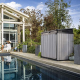 Keter Elite Store Outdoor Storage Shed, 4.6x2.7 Ft, All-Weather, Lockable Doors, Built-in Ventilation, Lid-to-Bin Kit, & Soft Close Mechanism, Grey Keter