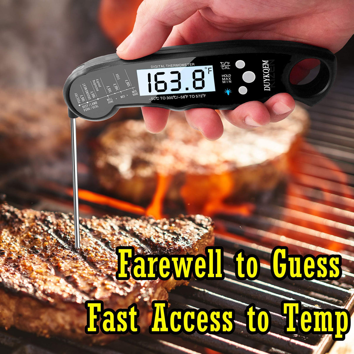 DUYKQEM Instant Read Digital Meat Thermometer (2 Pack) Waterproof Kitchen Cooking Food Thermometer with Probe Backlight & Calibration,Best Quick Grill Meat Probe for Grilling BBQ Smoker Chefs DUYKQEM