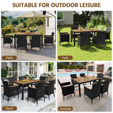 Yaheetech 7 Piece Patio Furniture Set, Outdoor Dining Acacia Wood Table Top Rattan Conversation Set with Soft Cushions, 6 Chairs & 1 Table for Backyard, Deck, Garden & Yard, Black/Beige Yaheetech