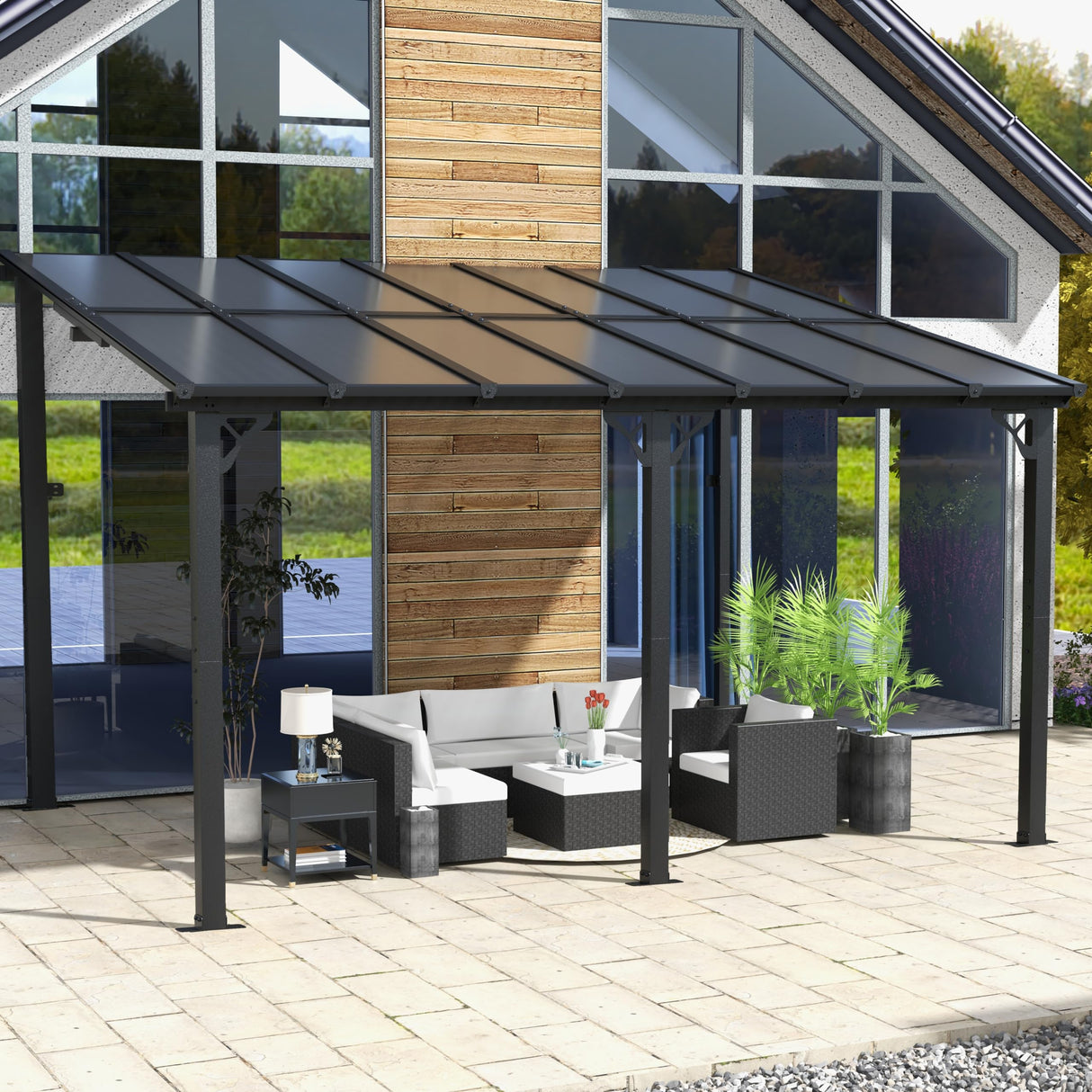 Aoxun 10’x 14’ Gazebo, Wall Mounted Gazebos Pergola on Clearance, Outdoor Patio, Gazebo Awnings with Sloped Roof, for Porch, Deck, Backyard Aoxun