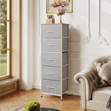 WLIVE Fabric Dresser, 5-Drawer Tall Dressers for Bedroom, Storage Dresser Organizer with Fabric Bins, Wood Top, Sturdy Steel Frame, Chest of Drawers for Closet, Hallway, Light Grey WLIVE