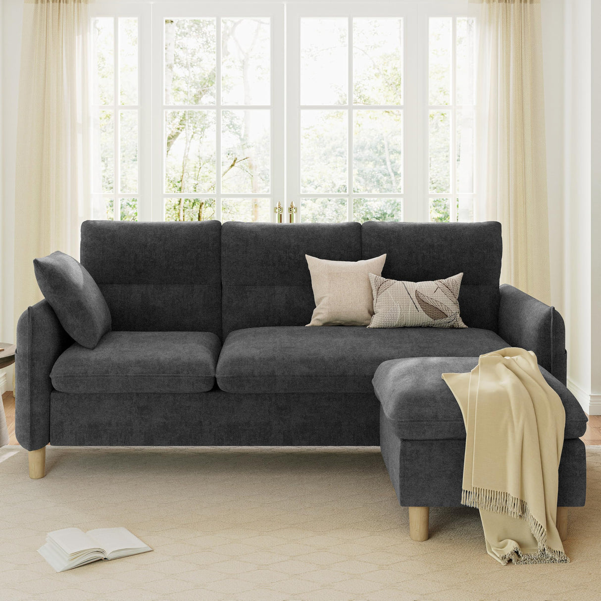 LIKIMIO 80''L-Shaped Modular Sectional Sofa for Living Room, 3-Seater Couch with Movable Ottoman, Modern Convertible Sofas, Small Couches for Living Room/Apartment/Office, Grey LIKIMIO