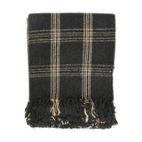 Plaid Black & Tan Fringed Woven Cotton Blend Throw Creative Co-Op